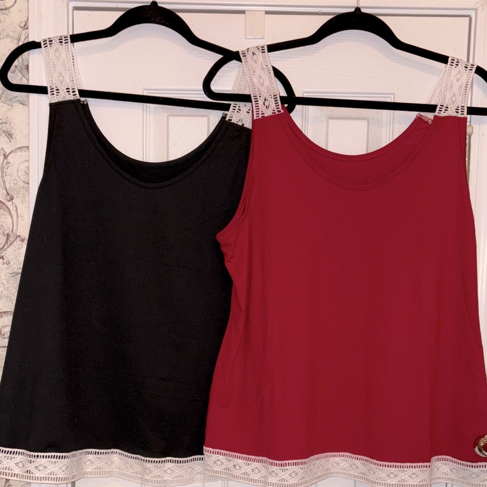 XL Lace Trim Women’s Tops - Black and Red